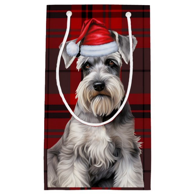 Petit Sac Cadeau Holiday Schnauzer Dog Holiday Plaid Christmas (Devant)