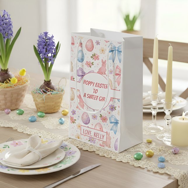 Petit Sac Cadeau Hoppy Easter Sweet Girl Coquette Bunny Gift Bag (Hoppy Easter Sweet Girl Coquette Bunny Gift Bag)