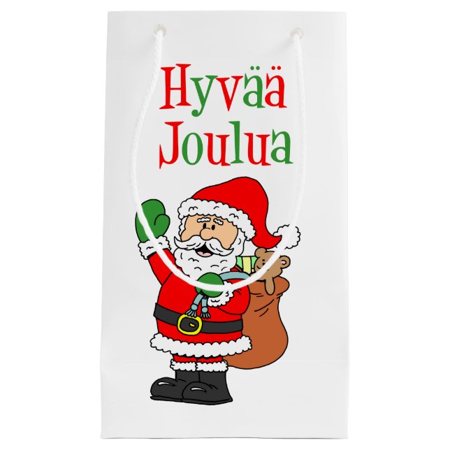 Petit Sac Cadeau Hyvaa Joulua Finlande Père Noël de Noël (Devant)