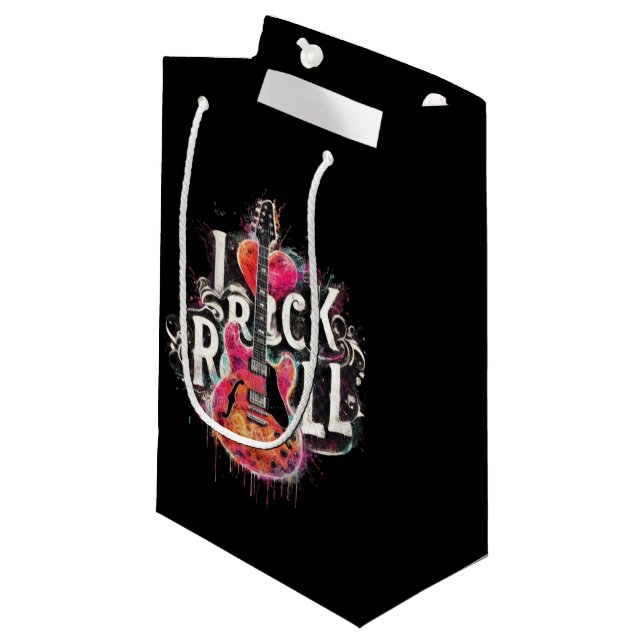 Petit Sac Cadeau I Love Rock N Roll Guitare Électrique Peinture (Devant Angle)