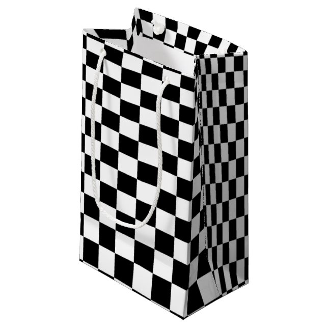 Petit Sac Cadeau Illusion d'optique Damier Noir et Blanc (Devant Angle)