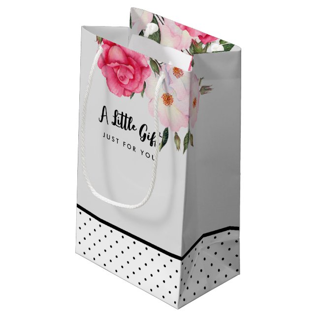 Petit Sac Cadeau Illustration aquarelle Roses roses points de polka (Dos Angle)