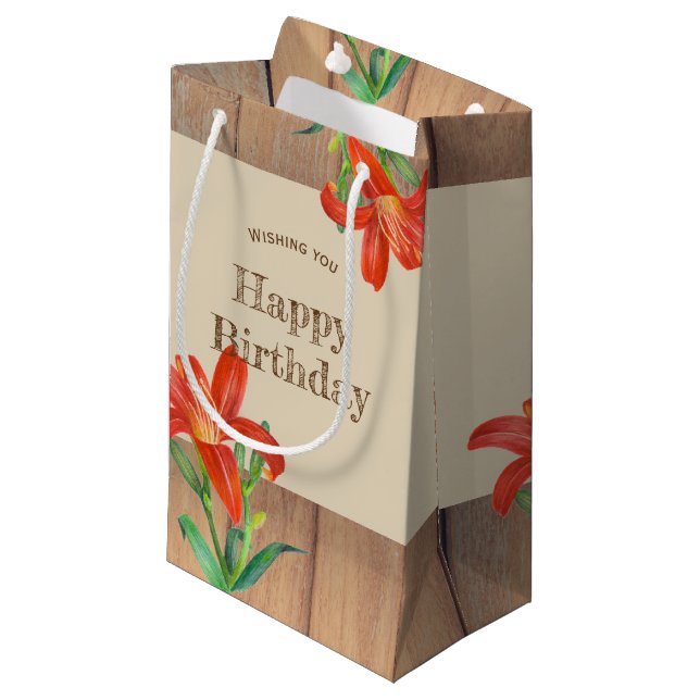 Petit Sac Cadeau Illustration botanique Rustique Orange Lily (Devant Angle)