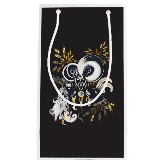 Petit Sac Cadeau Illustration d'encre de chèvre noire et blanche (Devant)