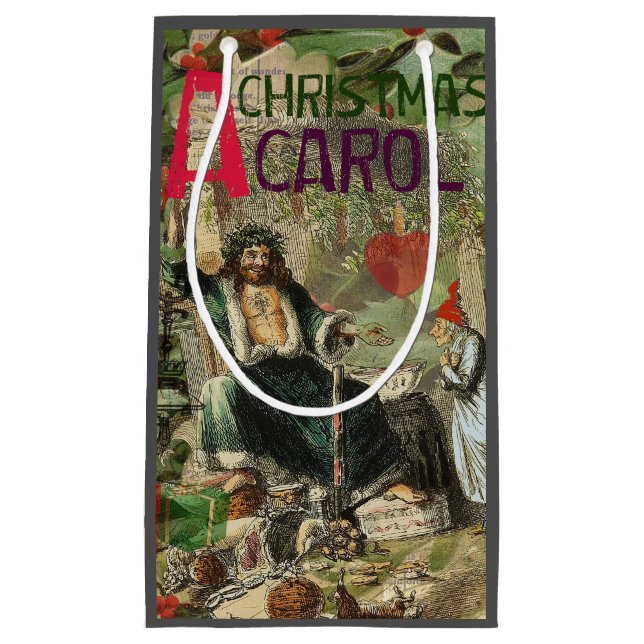 Petit Sac Cadeau Illustration du Fantôme de Noël Présent Scrooge (Devant)
