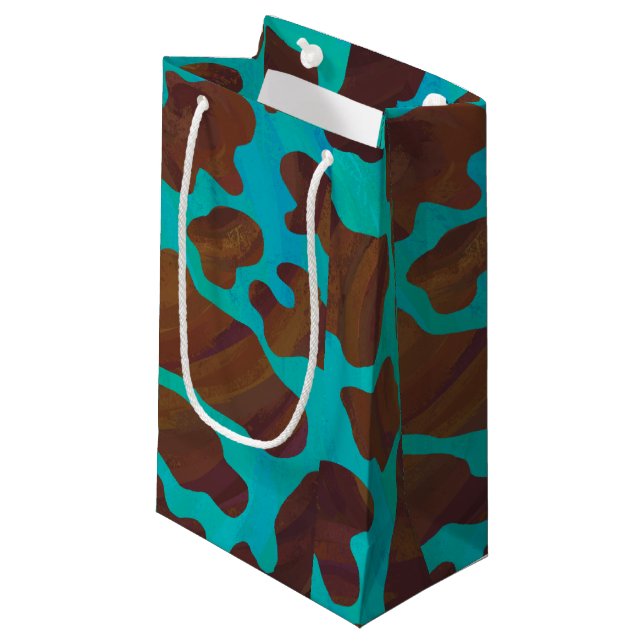 Petit Sac Cadeau Impression Brown et Turquoise de vache (Devant Angle)