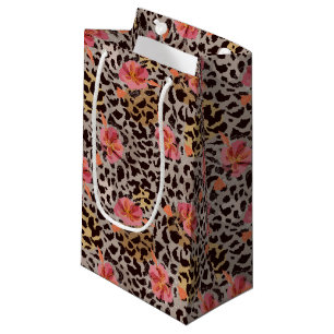 Petit Sac Cadeau Impression élégante de léopard de fleurs tropicale