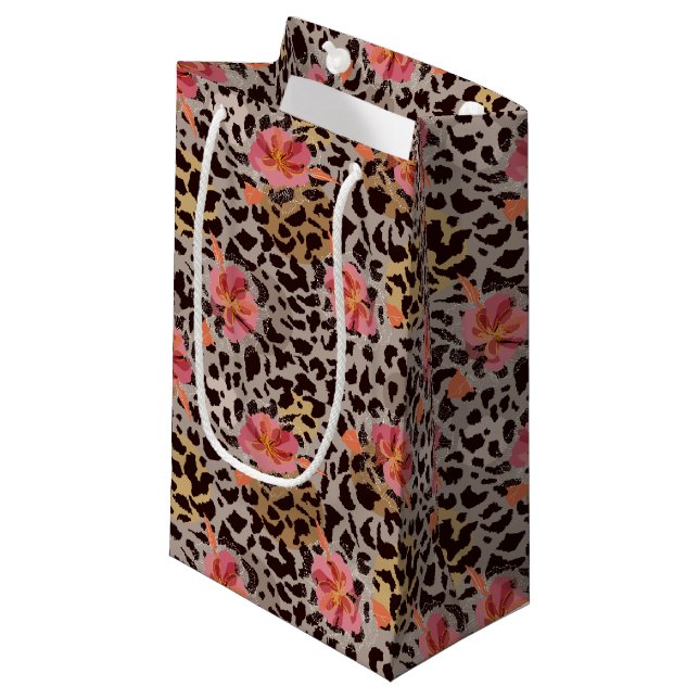 Petit Sac Cadeau Impression élégante de léopard de fleurs tropicale (Devant Angle)