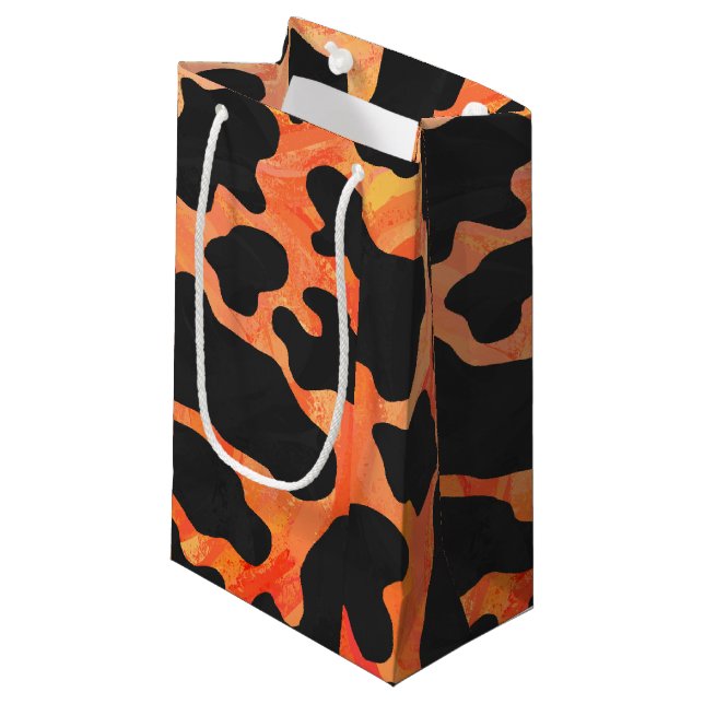 Petit Sac Cadeau Impression noire et orange de vache (Devant Angle)