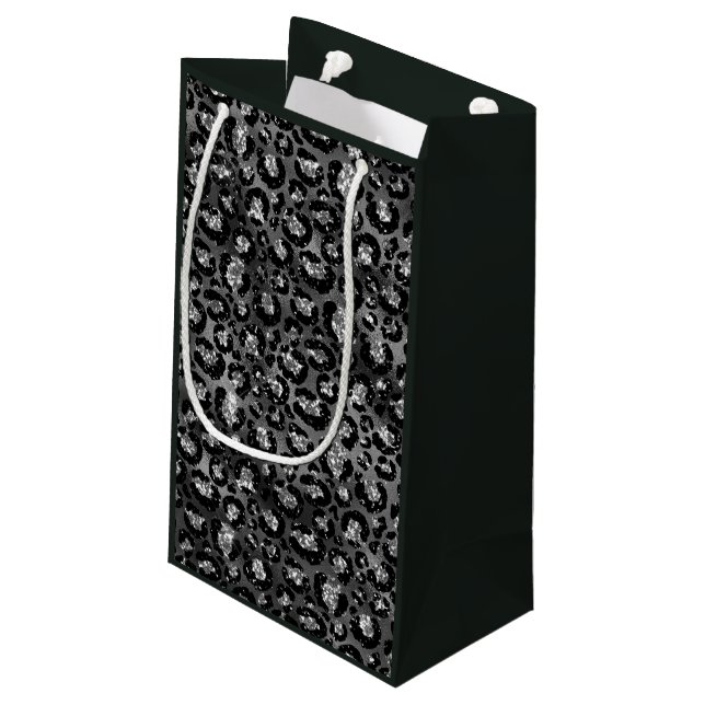 Petit Sac Cadeau Imprimé léopard noir et gris argenté (Dos Angle)