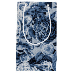 Petit Sac Cadeau Indigo Blue Vintage Floral Toile No.1