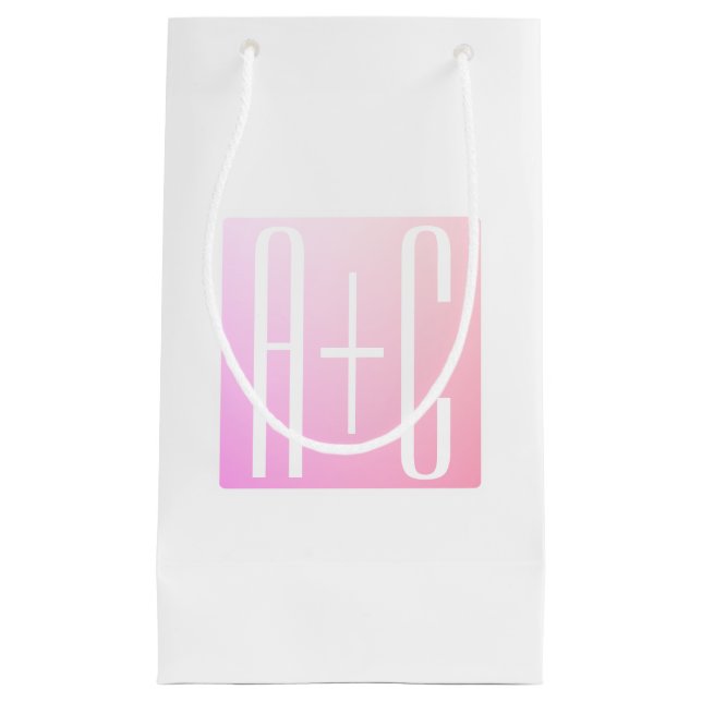 Petit Sac Cadeau Initiales de couple | Gradation rose subtile (Devant)