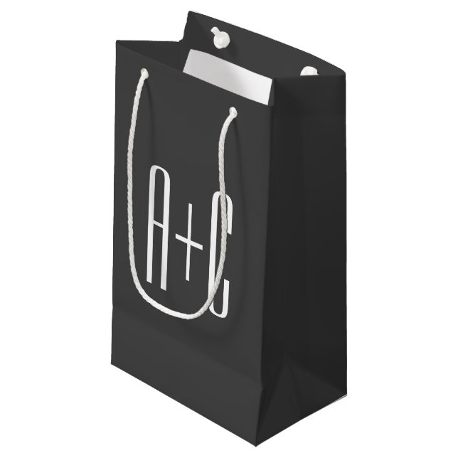Petit Sac Cadeau Initiales de couples modernes | Gris et blanc (Devant Angle)