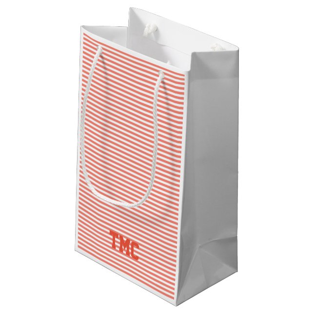 Petit Sac Cadeau Initiales du monogramme preppy Orange Stripe intem (Dos Angle)
