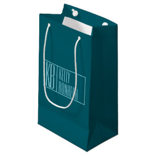 Petit Sac Cadeau Initiales et nom modernes Sarcelle foncé et bleu