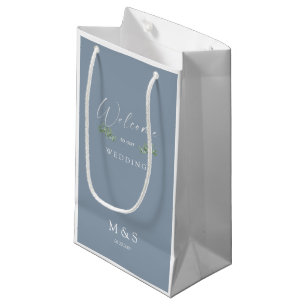Petit Sac Cadeau Initiales Eucalyptus Mariage Faveur Dusty Blue