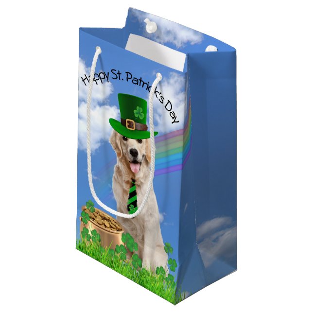 Petit Sac Cadeau Irlandais Golden Retriever avec pot d'or (Devant Angle)