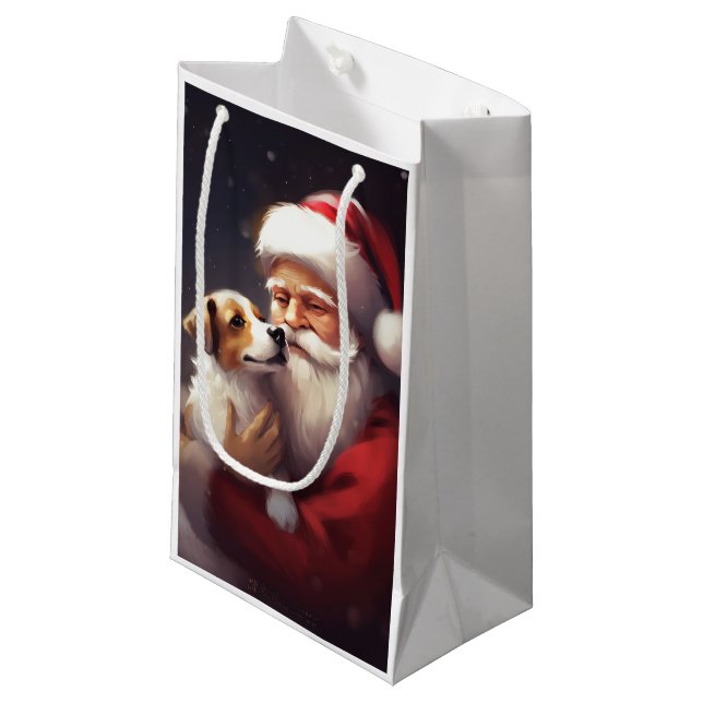 Petit Sac Cadeau Jack Russell Avec Noël Festif Du Père Noël (Devant Angle)