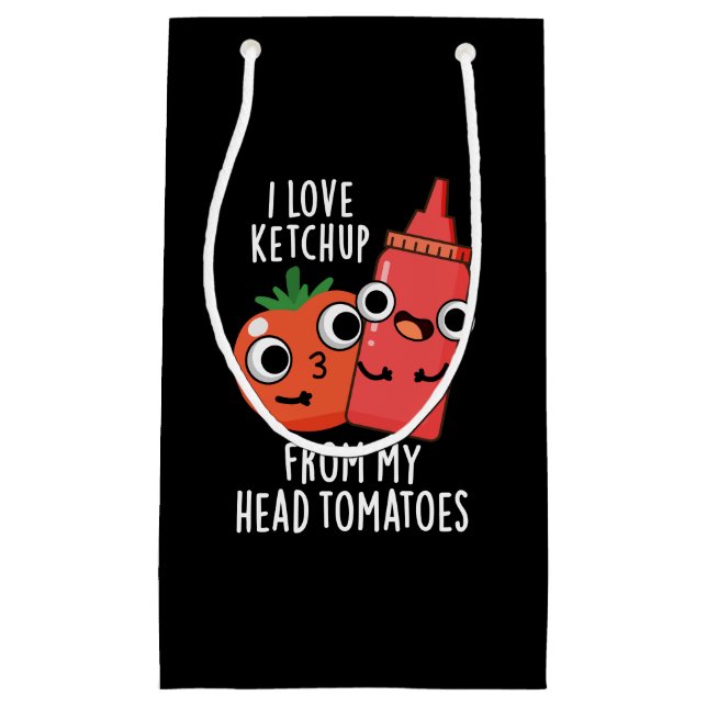 Petit Sac Cadeau J'Aime Ketchup De Ma Tête Tomates Dark BG (Devant)