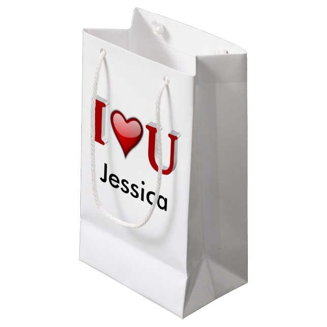 Petit Sac Cadeau J'aime U Valentines personnalisées Jour (Devant Angle)