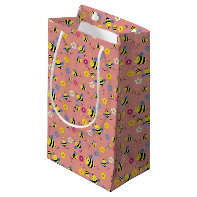 Petit Sac Cadeau Jardin de fleurs d'abeilles douces (Devant Angle)