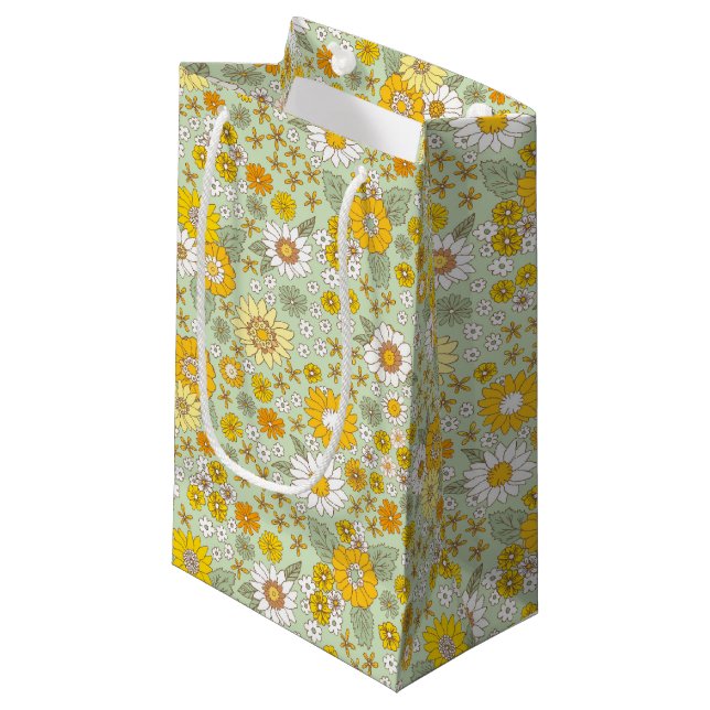 Petit Sac Cadeau Jardin Floral Jaune Motif (Devant Angle)