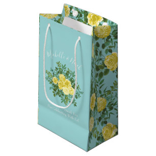 Petit Sac Cadeau Jaune et Aqua Vintage Ressort Mariage Floral