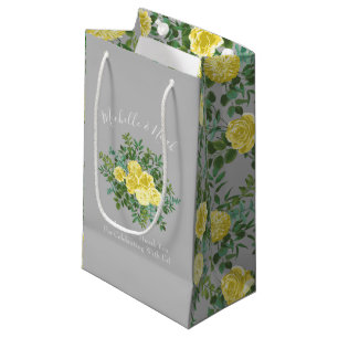 Petit Sac Cadeau Jaune et gris Vintage Élégant Mariage floral