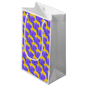 Petit Sac Cadeau Jaune motifs floraux bleu marine Roses Fleurs