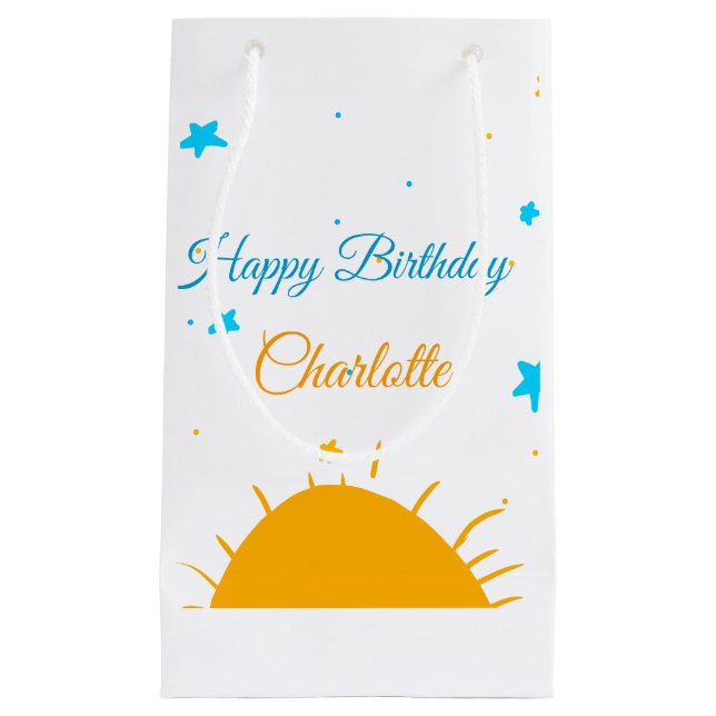 Petit Sac Cadeau Jaune soleil bleu étoiles heureux anniversaire ajo (Devant)