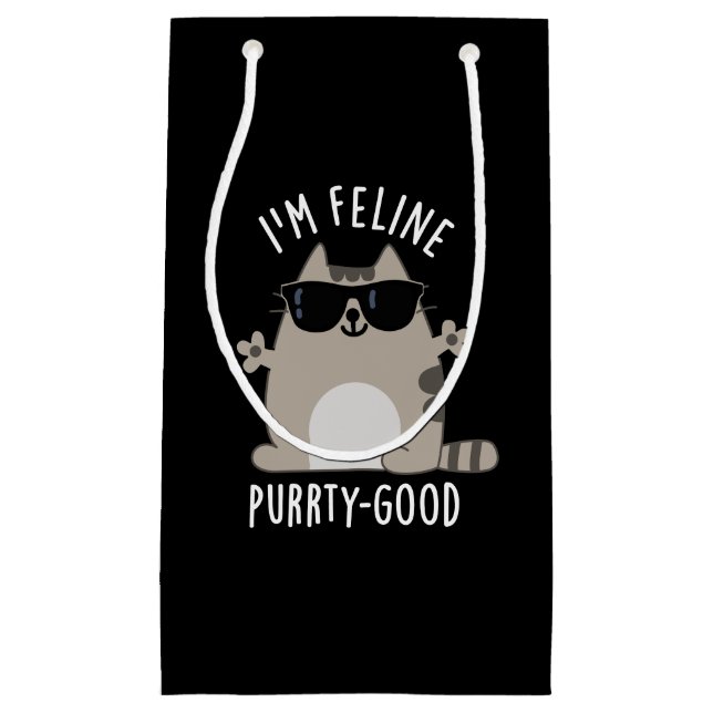 Petit Sac Cadeau Je suis Feline Purr-ty Good Funny Chat Pun Dark BG (Devant)