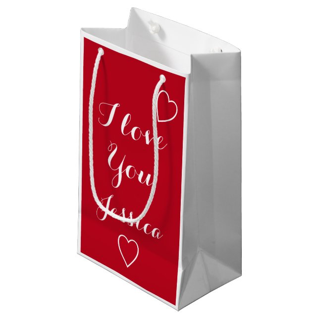 Petit Sac Cadeau Je t'aime Rouge Nom Personnalisé (Devant Angle)