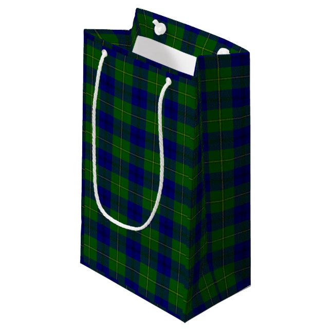 Petit Sac Cadeau Johnstone tartan bleu vert plaid (Devant Angle)