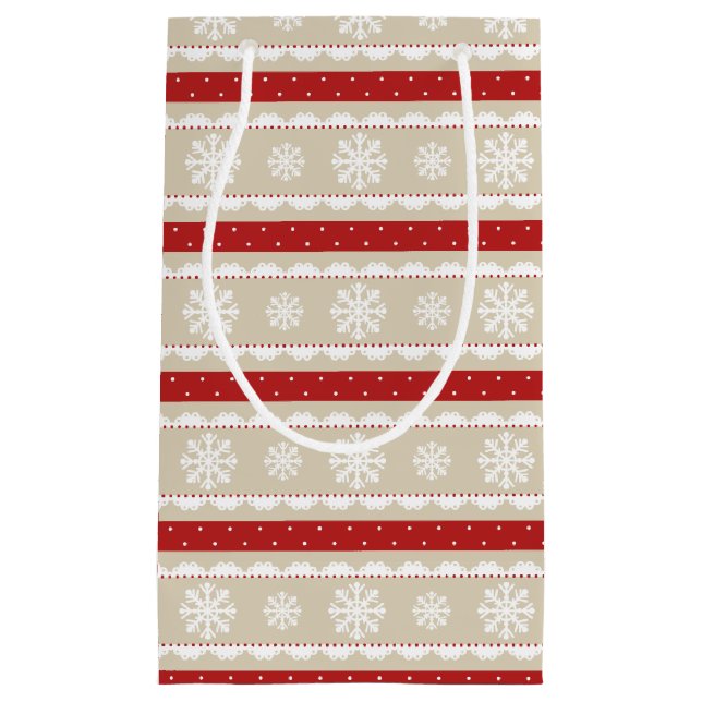 Petit Sac Cadeau Joli Beige clair Flocon de neige blanc Design de N (Devant)