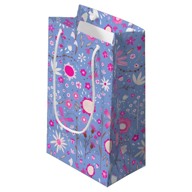 Petit Sac Cadeau Joli bleu Fleur sauvage botanique Floral (Devant Angle)