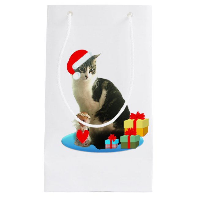 Petit Sac Cadeau Joli chat tabby de Noël (Devant)