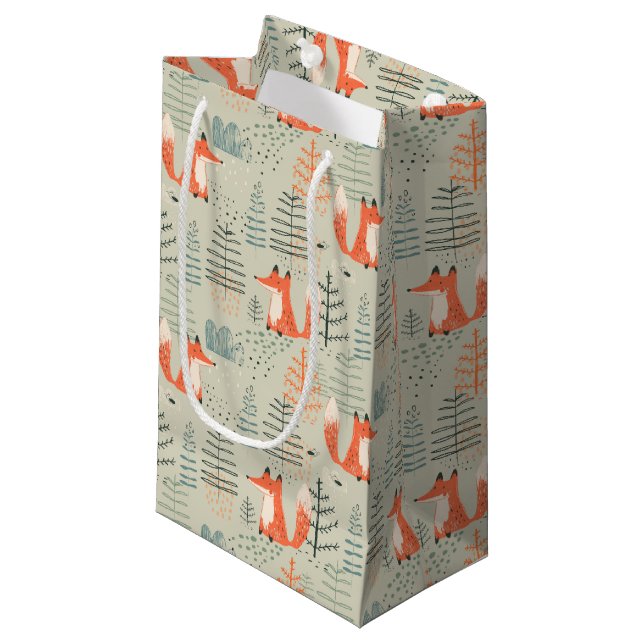 Petit Sac Cadeau Joli Doodle Fox Forest Motif de bois (Devant Angle)