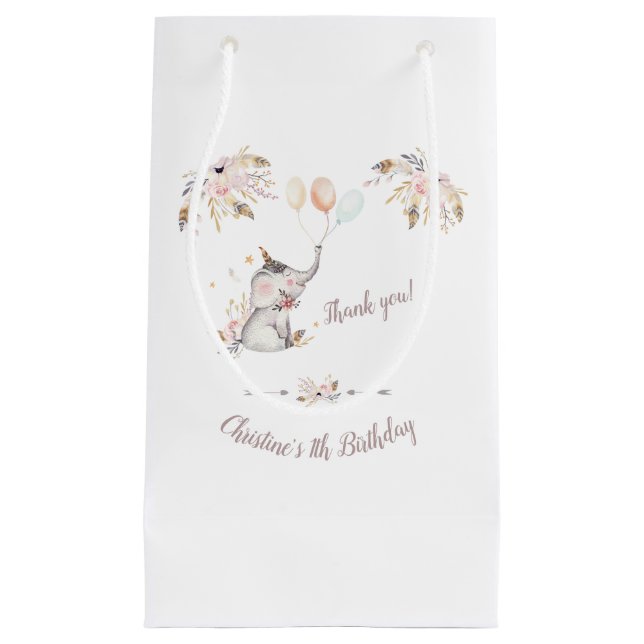 Petit Sac Cadeau Joli éléphant Boho Floral Année d'anniversaire (Devant)