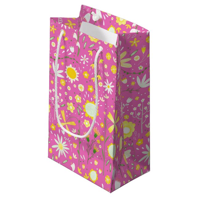 Petit Sac Cadeau Joli Fleur sauvage botanique rose Floral (Devant Angle)