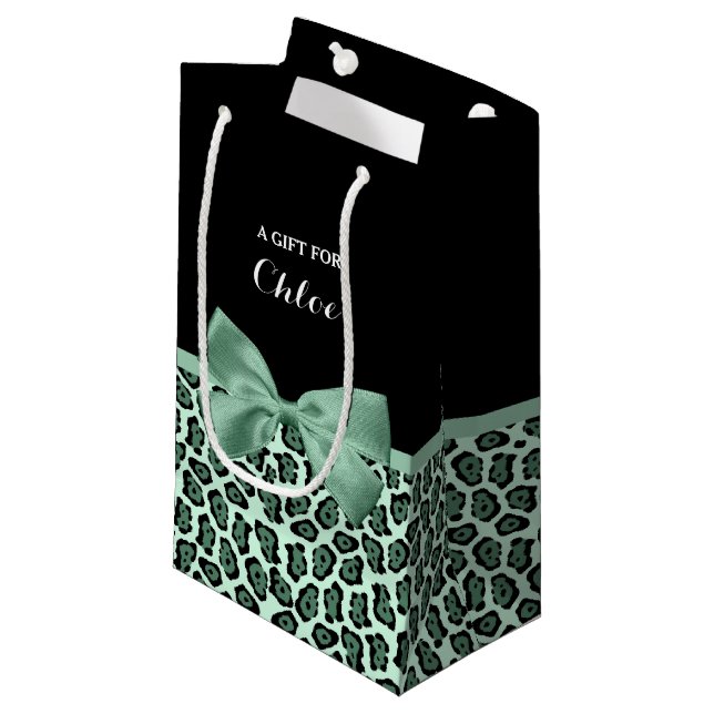 Petit Sac Cadeau Joli Jaguar vert Imprimer fille Jade Bow et nom (Devant Angle)