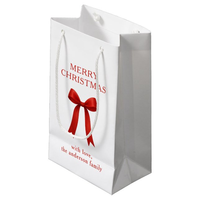 Petit Sac Cadeau Joli Noël Rouge Bow (Devant Angle)