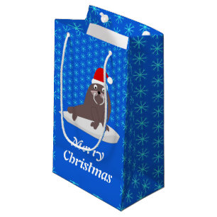 Petit Sac Cadeau Joli Noël Walrus et Snowflakes Custom