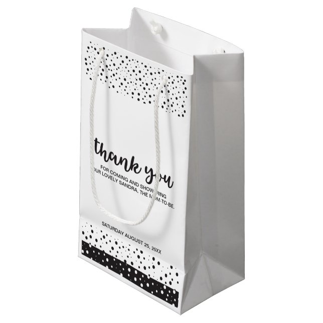 Petit Sac Cadeau Joli, noir et blanc, Baby shower Merci (Devant Angle)