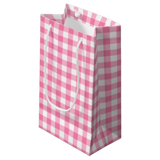Petit Sac Cadeau Joli rose En vichy Motif (Devant Angle)