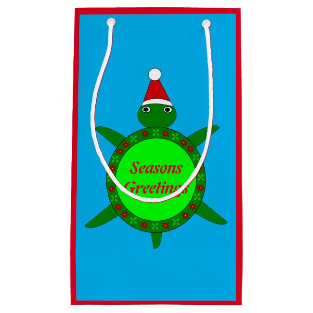 Petit Sac Cadeau Jolie tortue de Noël avec coquille de fleurs perso (Devant)