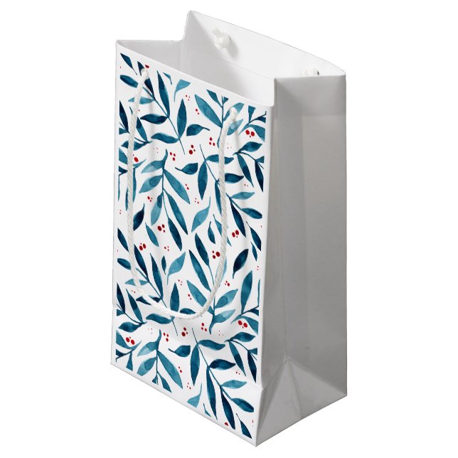 Petit Sac Cadeau Jolies branches d'aquarelle - turquoise et rouge (Devant Angle)