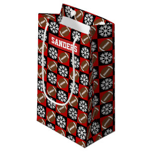 Petit Sac Cadeau Joueur de football de Noël Nom personnalisé Rouge