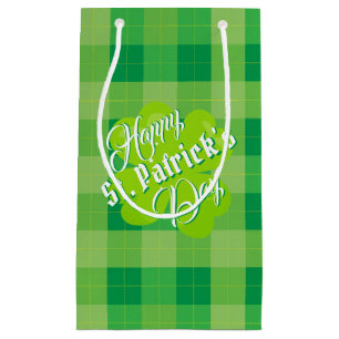 Petit Sac Cadeau Joyeuse Saint-Patrick Tartan Vert Trèfle Chanceux