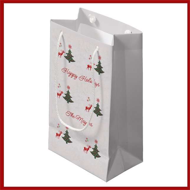 Petit Sac Cadeau Joyeuses fêtes Arbre de Noël et Cerfs (Créateur téléchargé)
