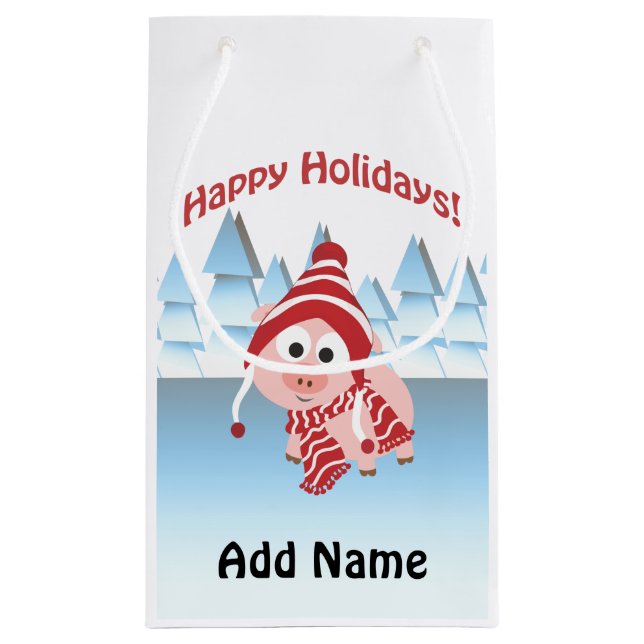 Petit Sac Cadeau Joyeuses fêtes ! Cochon d'hiver (Dos)